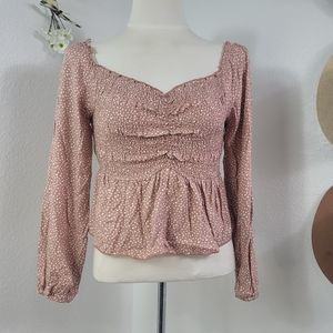 URBAN ROMANTICS HEART NECK RUCHED FIT & FLARE LONG SLEEVE PULL ON BLOUSE SZ SMA